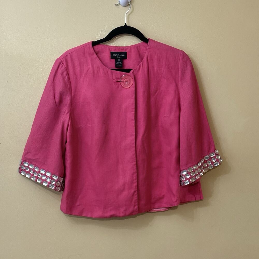 Barbiecore Y2K Glam Mob Wife Cocktail Focus 2000 Hot Pink Rhinestone Jacket 10P